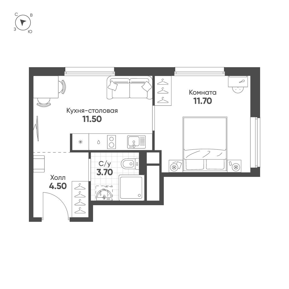 1-комнатная 31 м2 в ЖК AVENUE-APART ПУЛКОВО корпус null этаж 15