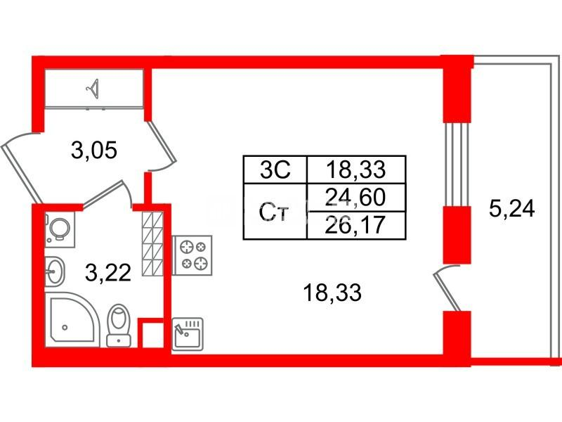 Студия 24 м2 в ЖК Парадный ансамбль корпус null этаж 5