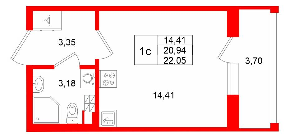 Студия 20 м2 в ЖК Univer City корпус null этаж 4