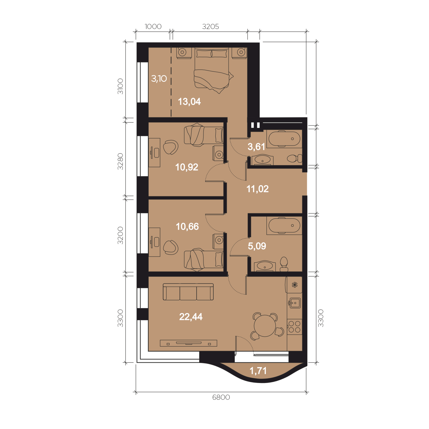 4-комнатная 78 м2 в ЖК Клубный дом Riverang корпус null этаж 3