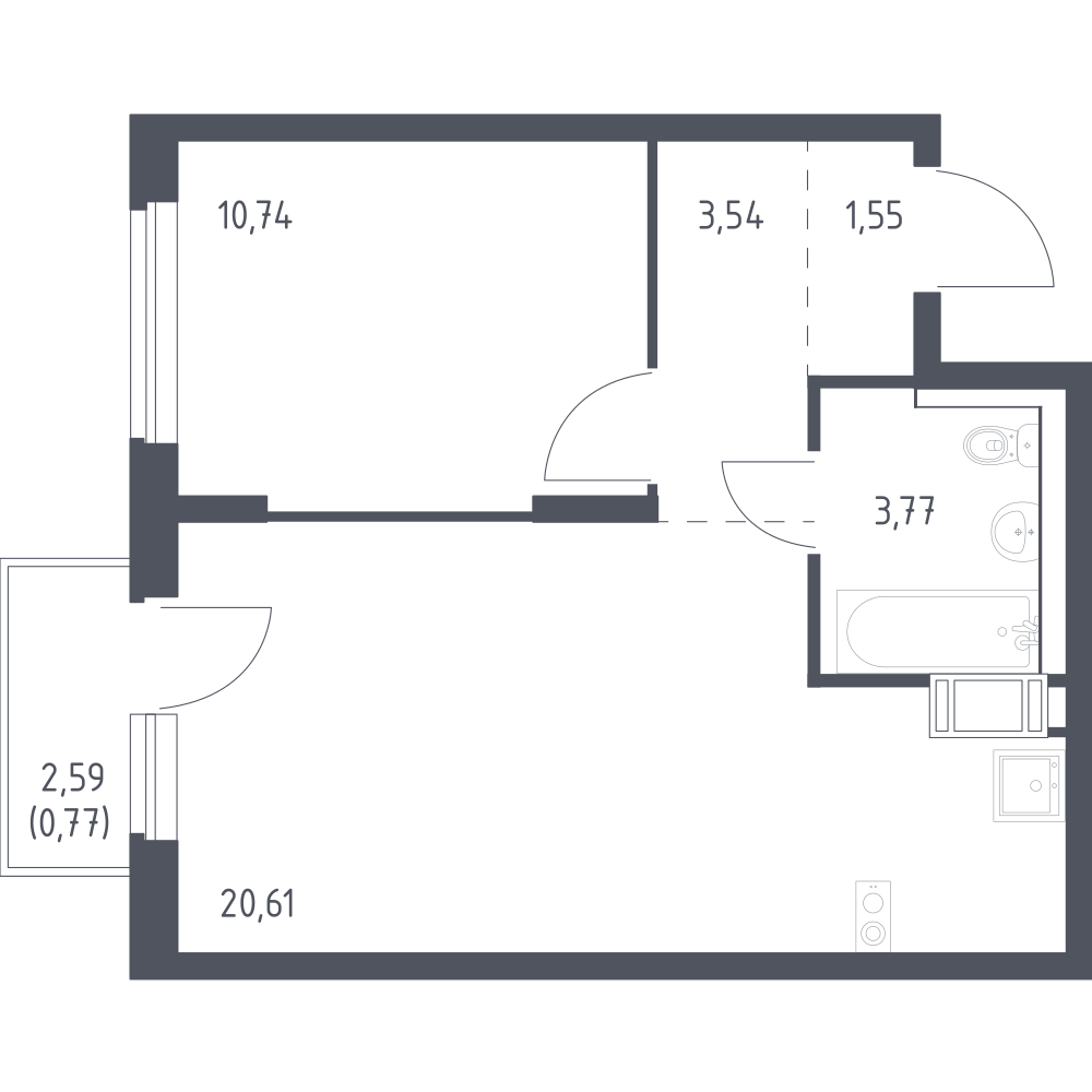 1-комнатная 40 м2 в ЖК Квартал Торики корпус null этаж 7