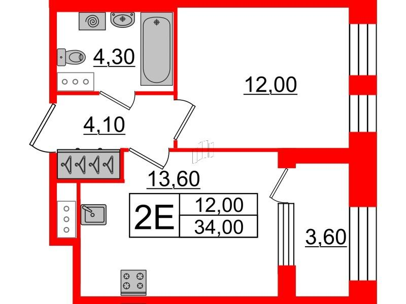 1-комнатная 34 м2 в ЖК Svetlana Park корпус null этаж 4