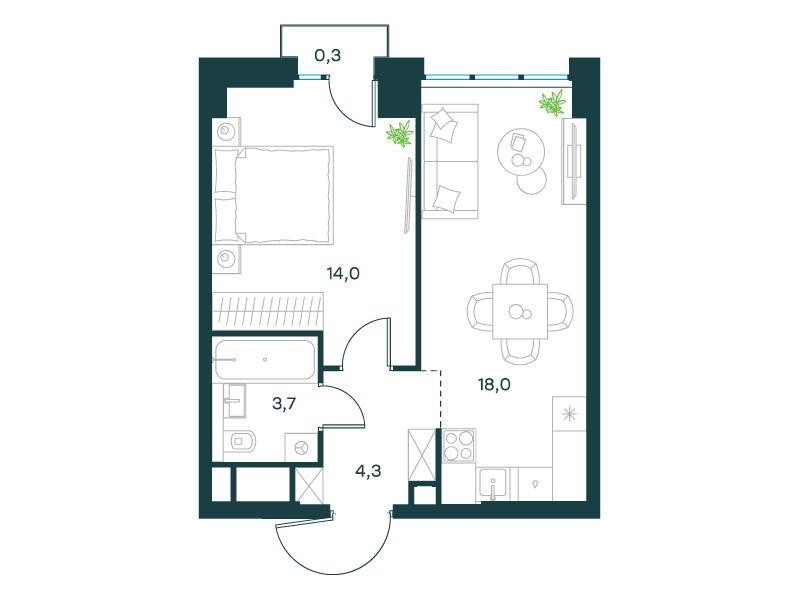 1-комнатная 40 м2 в ЖК Level Селигерская корпус null этаж 4