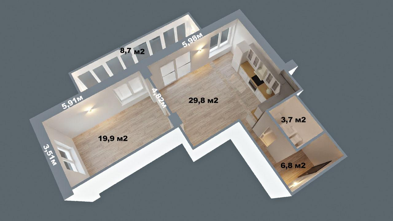 2-комнатная 60.2 м2 в ЖК undefined корпус null этаж 6