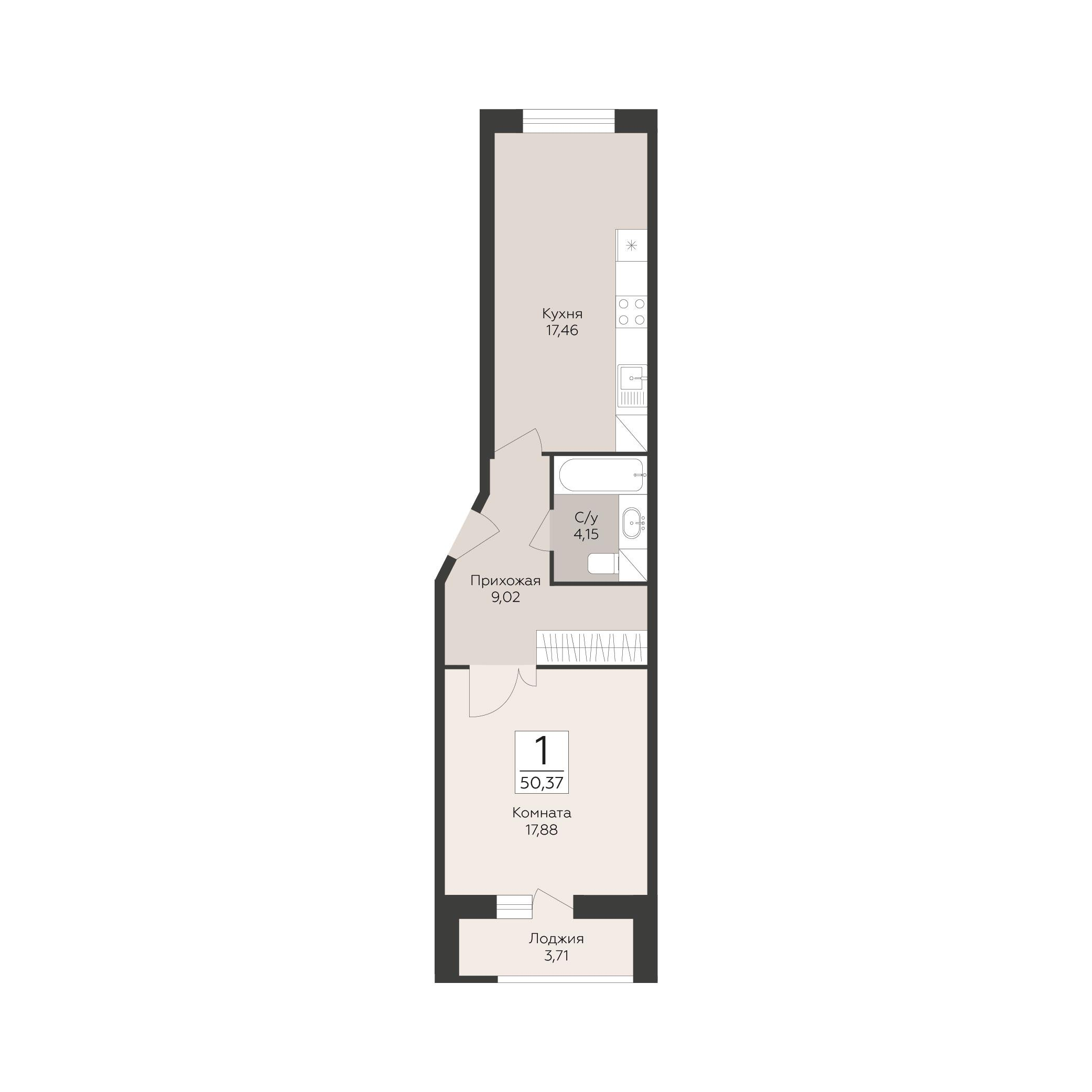 1-комнатная 50 м2 в ЖК Пахра Сити корпус null этаж 9