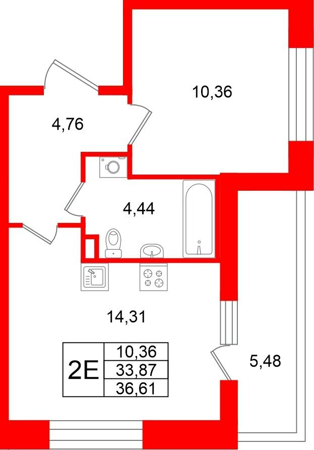 1-комнатная 33 м2 в ЖК Титул в Московском корпус null этаж 2