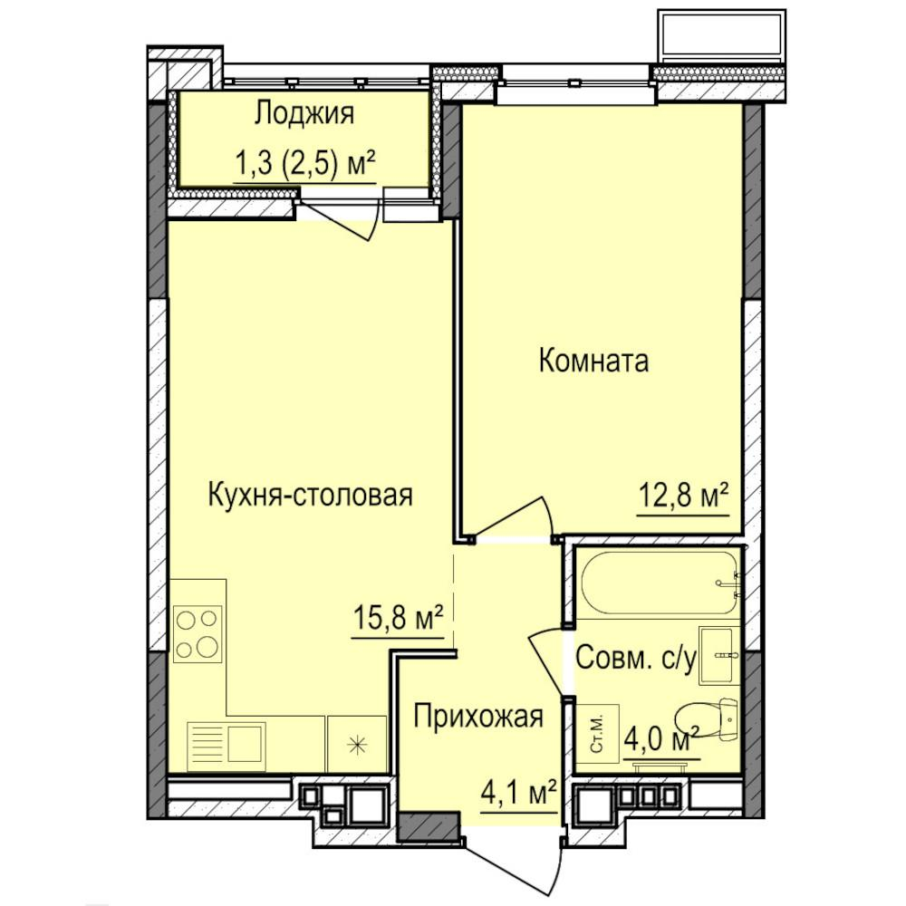 1-комнатная 38 м2 в ЖК Норвежский Лес корпус null этаж 14
