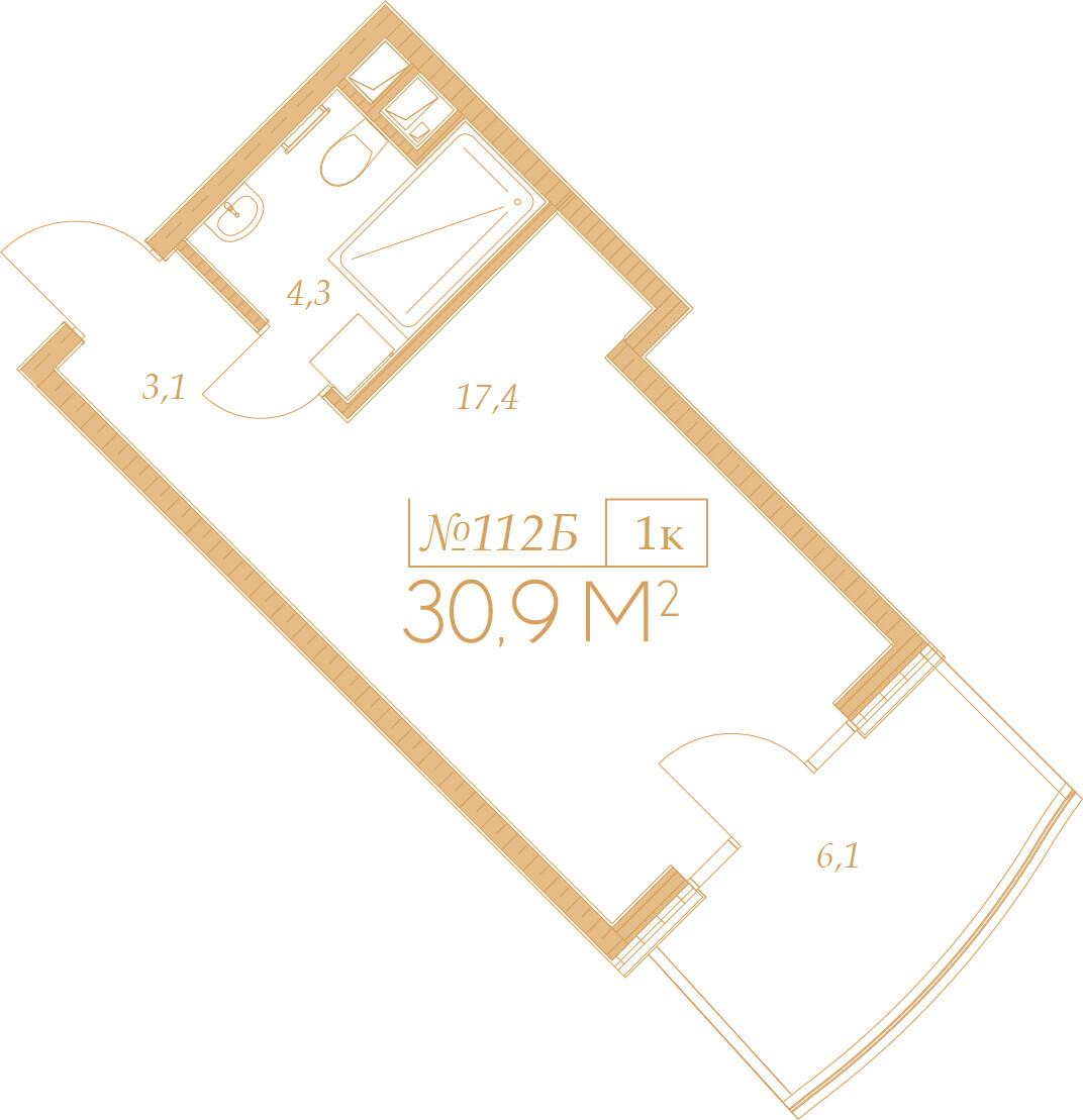1-комнатная 30 м2 в ЖК Морелло корпус null этаж 9