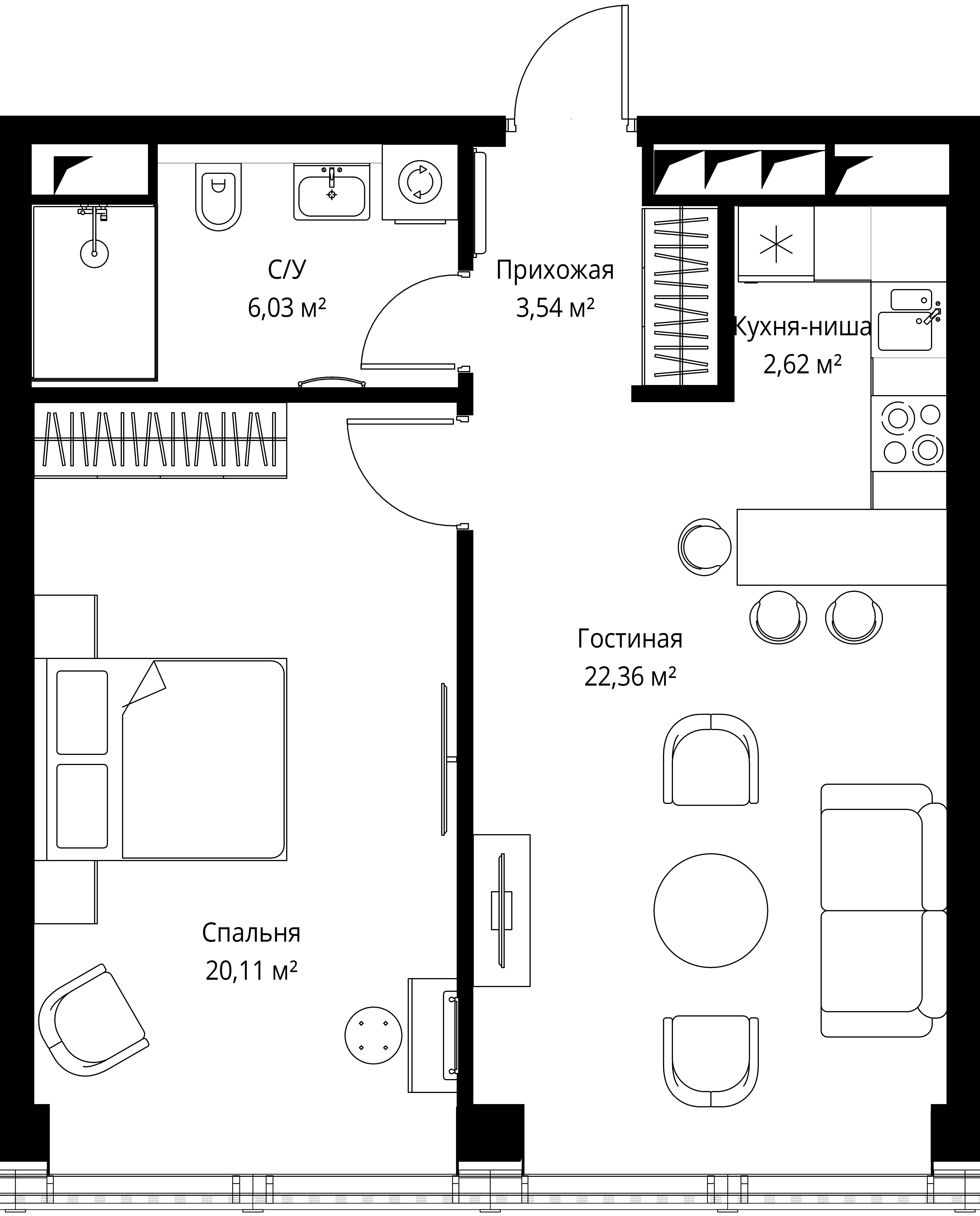 1-комнатная 54 м2 в ЖК Famous корпус null этаж 57