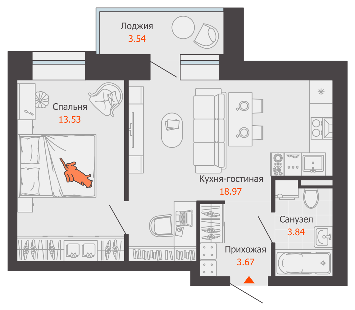 2-комнатная 41 м2 в ЖК ЖК Город Новаторов корпус null этаж 3