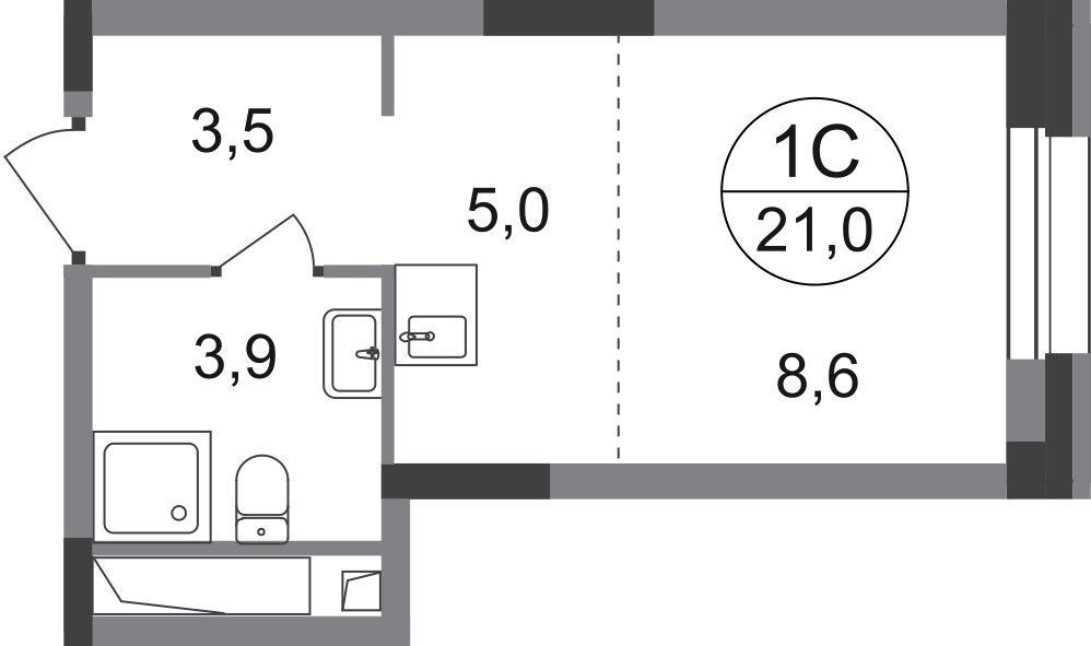 Студия 21 м2 в ЖК Первый Московский корпус null этаж 16