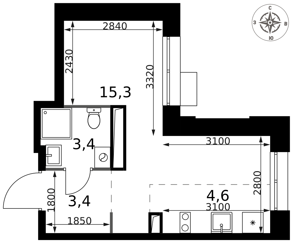 Студия 26 м2 в ЖК 1-й Саларьевский корпус null этаж 25