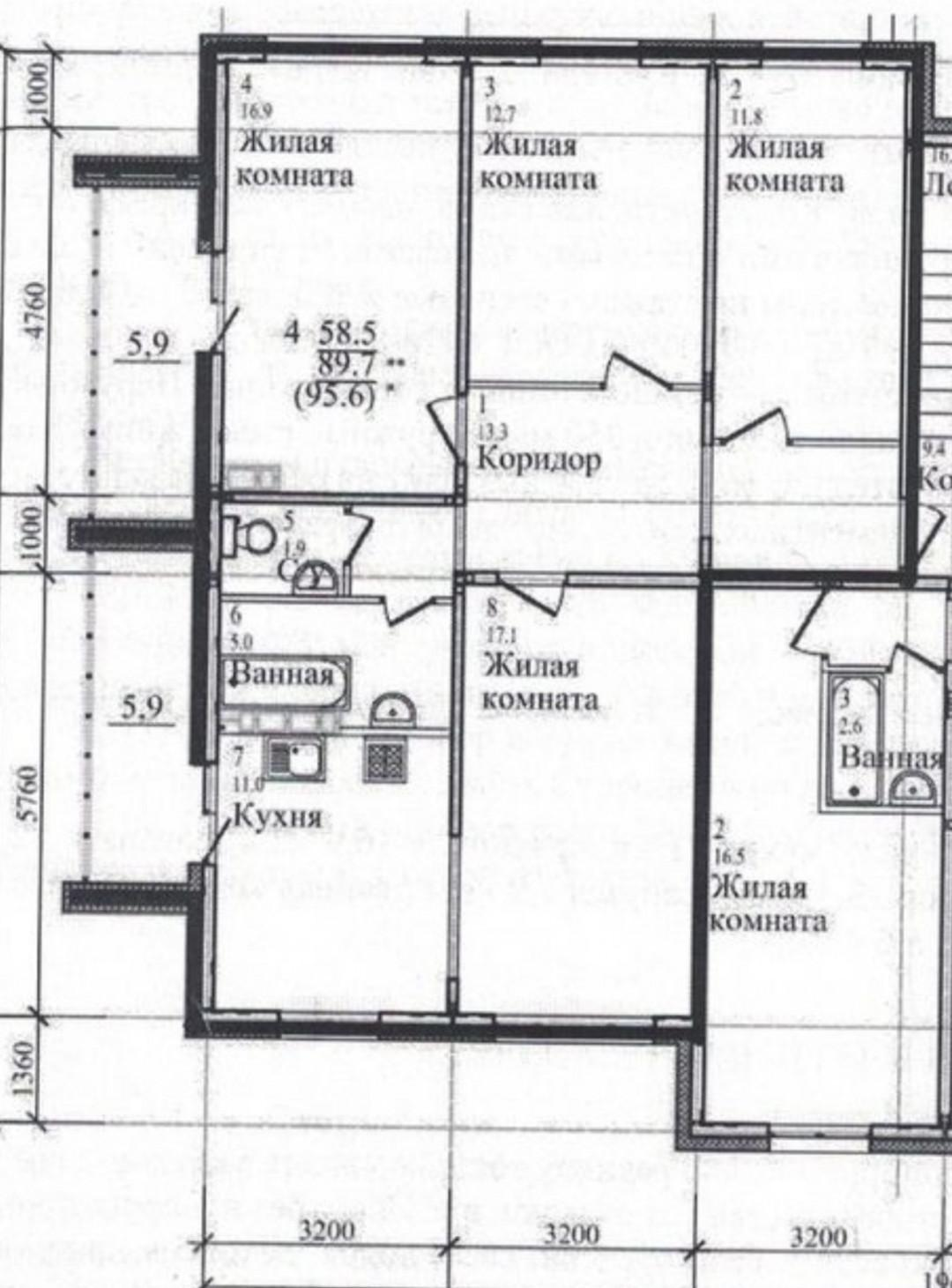 3-комнатная 89.7 м2 в ЖК undefined корпус null этаж 6