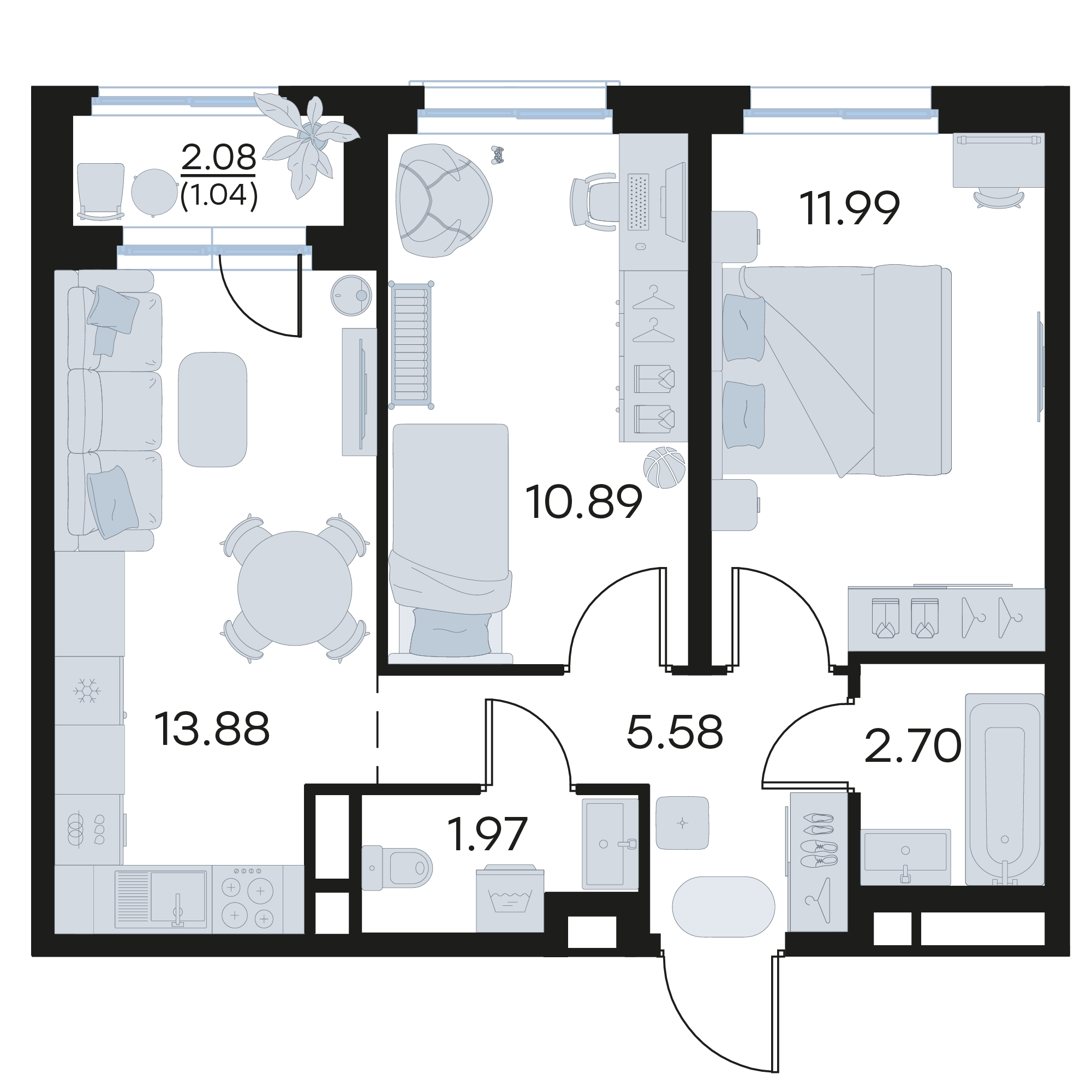 2-комнатная 48 м2 в ЖК Октябрьский корпус null этаж 12