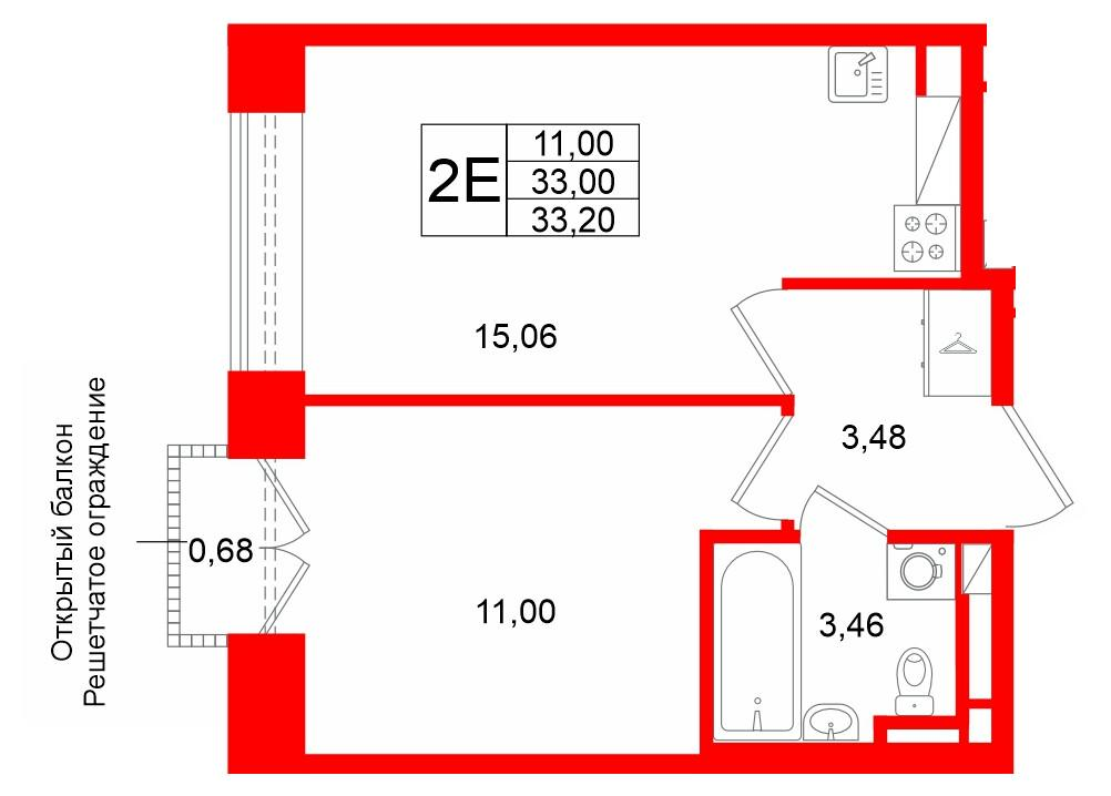 1-комнатная 33 м2 в ЖК Аристократ корпус null этаж 5