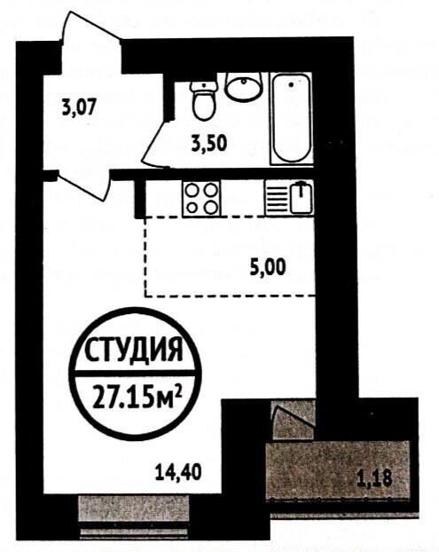 Студия 27.1 м2 в ЖК undefined корпус null этаж 15