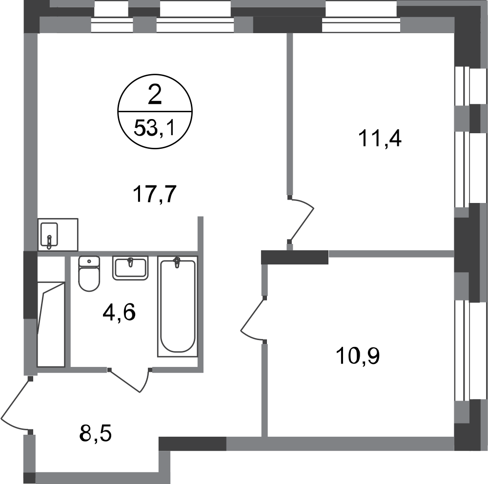 2-комнатная 53 м2 в ЖК Первый Московский корпус null этаж 14