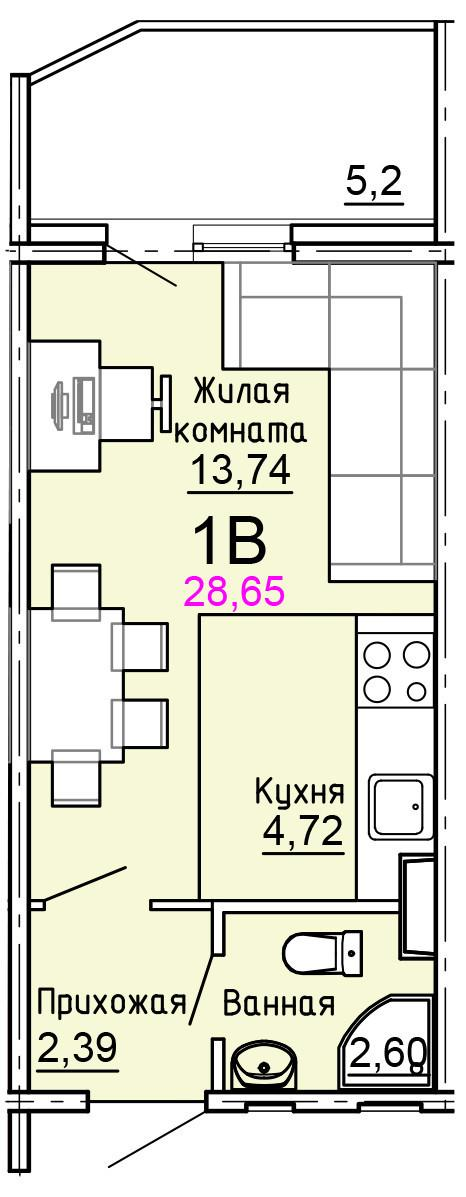Студия 28.7 м2 в ЖК undefined корпус null этаж 4