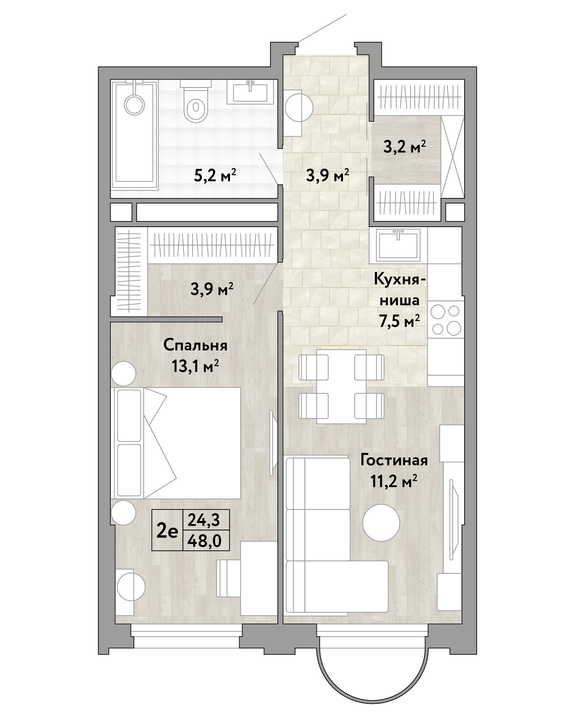 1-комнатная 48 м2 в ЖК Новые Смыслы корпус null этаж 10