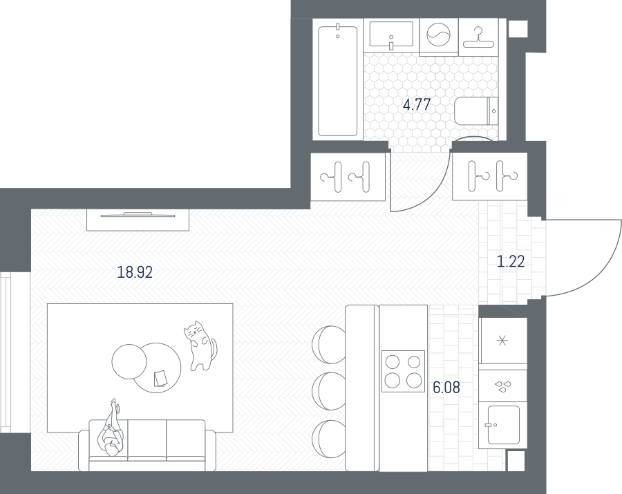 1-комнатная 30 м2 в ЖК TATE корпус null этаж 24