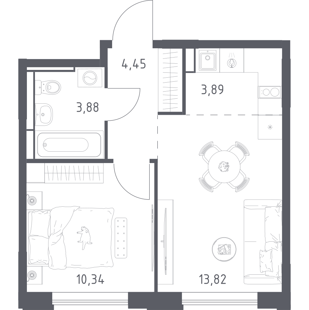 Студия 36 м2 в ЖК Прибрежный парк корпус null этаж 3