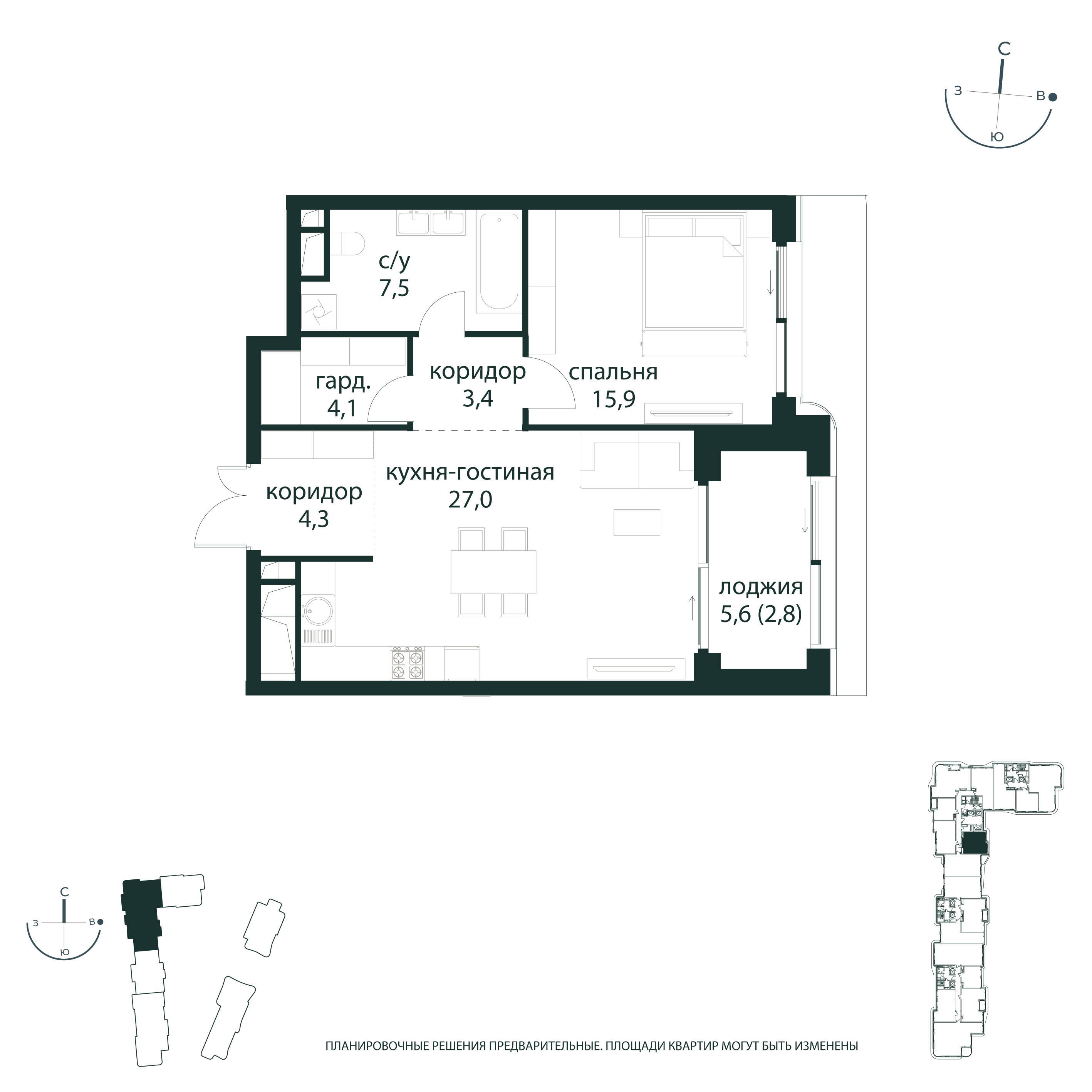 1-комнатная 65 м2 в ЖК Река корпус null этаж 6