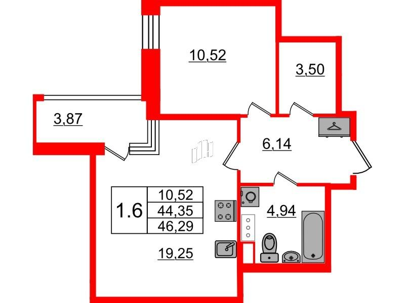 1-комнатная 44 м2 в ЖК Бионика Заповедная корпус null этаж 11