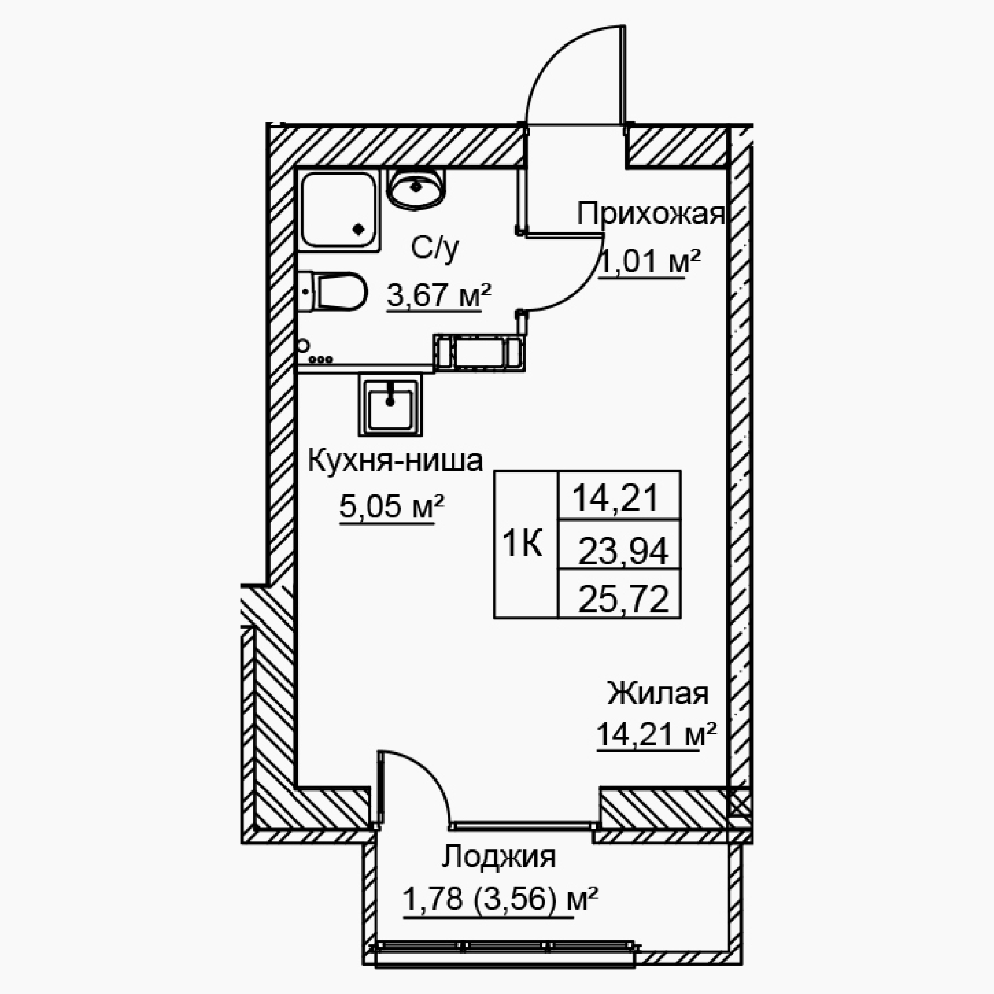 1-комнатная 25 м2 в ЖК Сталь корпус null этаж 3
