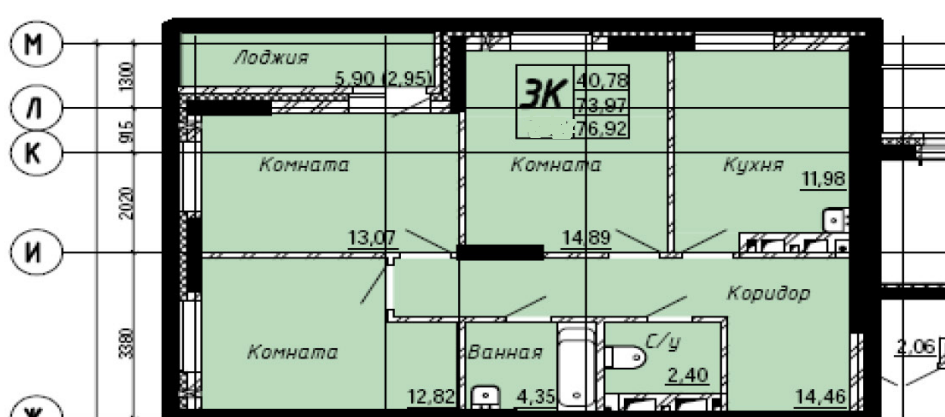 3-комнатная 73.1 м2 в ЖК undefined корпус null этаж 8