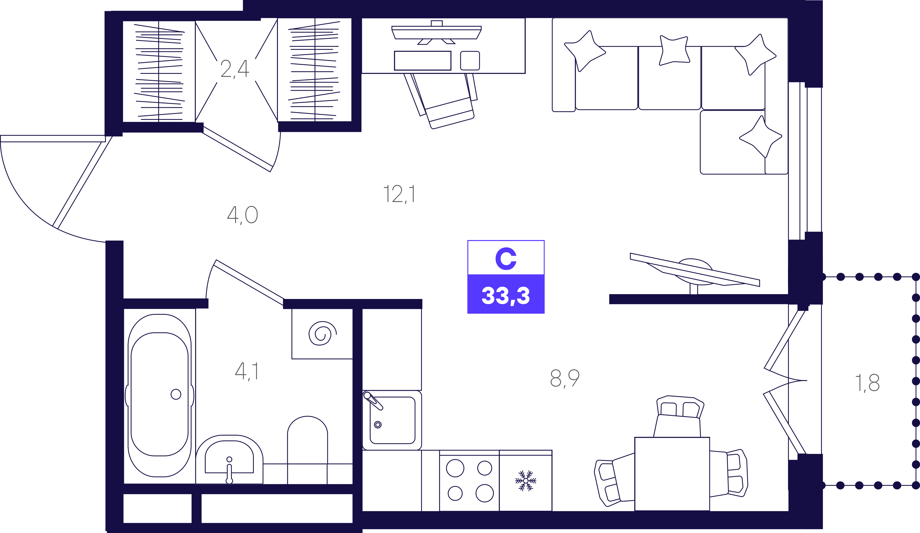 Студия 33 м2 в ЖК Отличие корпус null этаж 2