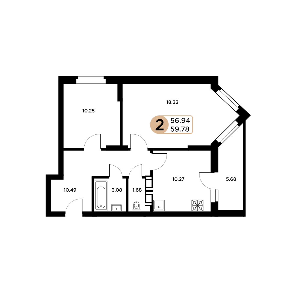 2-комнатная 58 м2 в ЖК Московский корпус null этаж 2