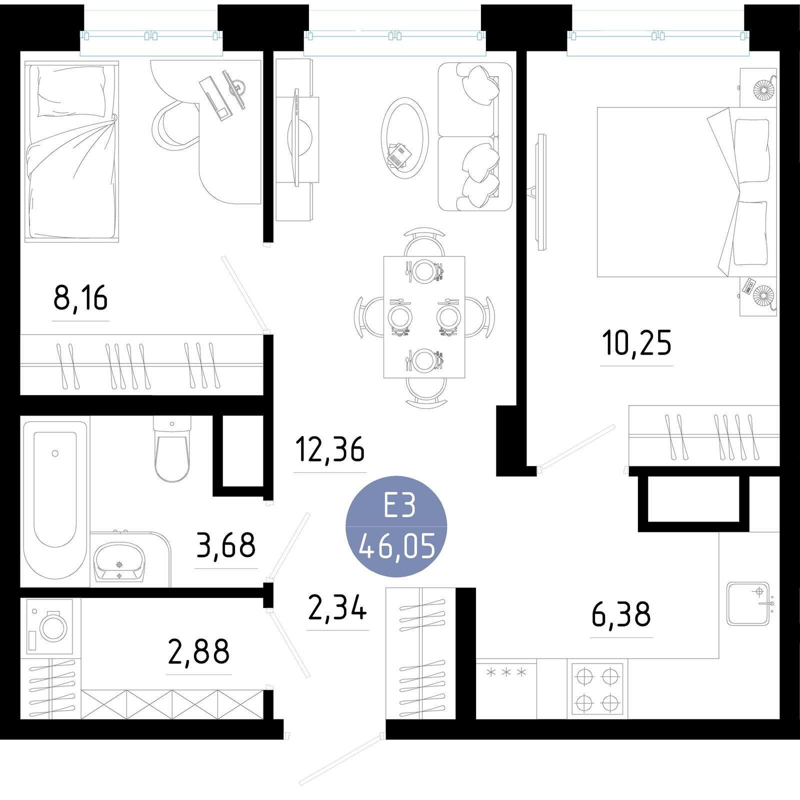 2-комнатная 46 м2 в ЖК Живи корпус null этаж 11