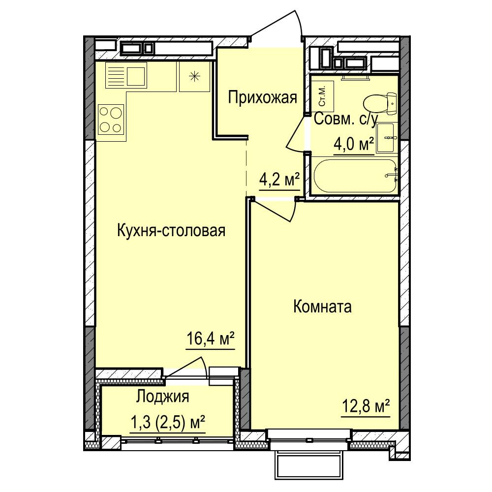 1-комнатная 38 м2 в ЖК Норвежский Лес корпус null этаж 13