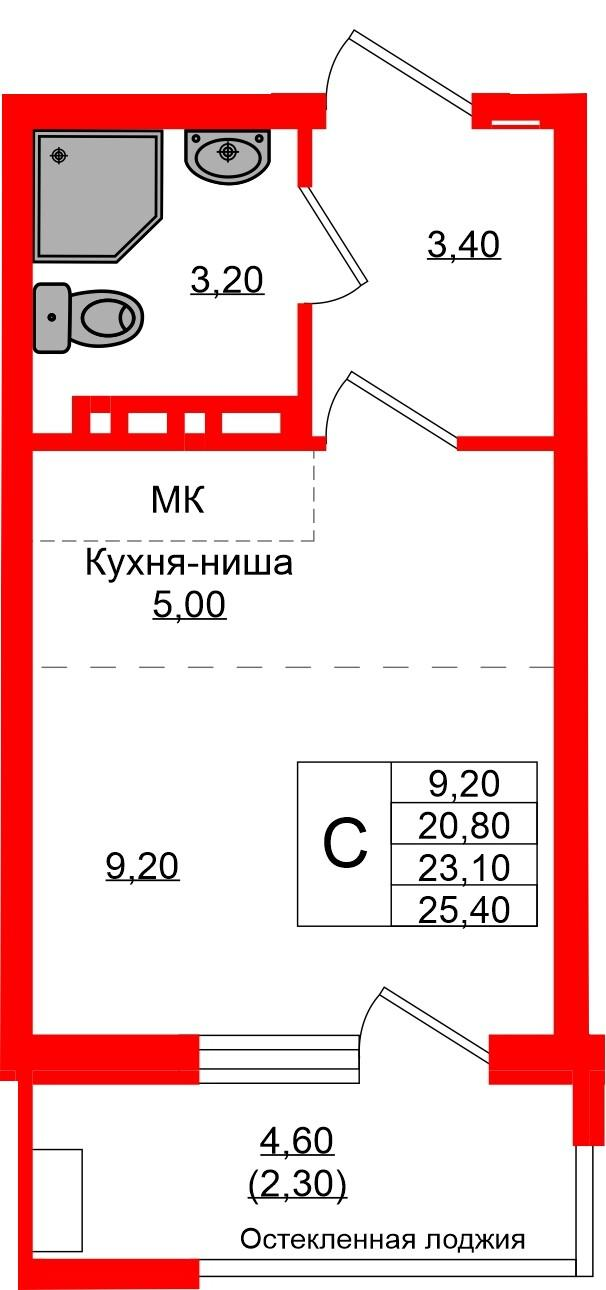 Студия 23 м2 в ЖК Кроны и Волны корпус null этаж 3