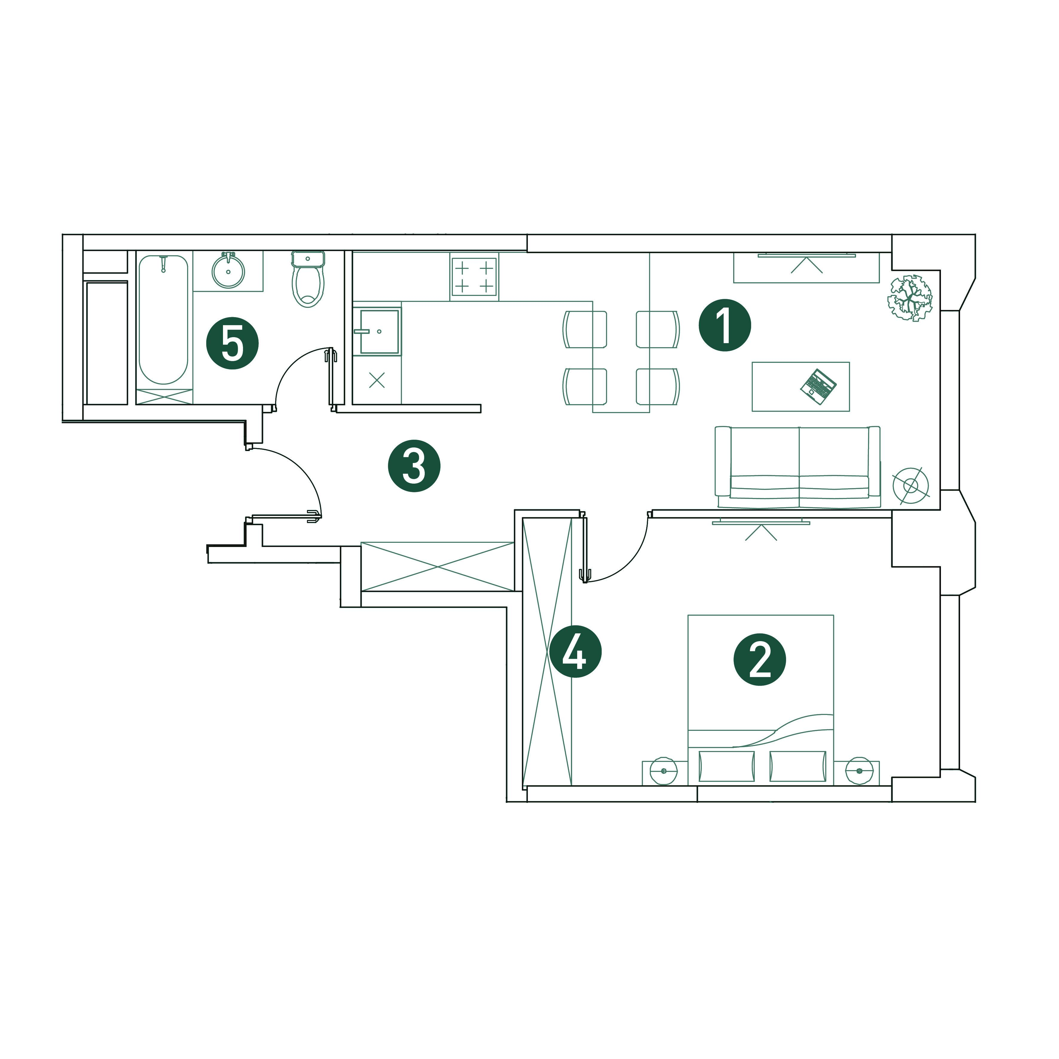 2-комнатная 47 м2 в ЖК ВЭРИ корпус null этаж 15