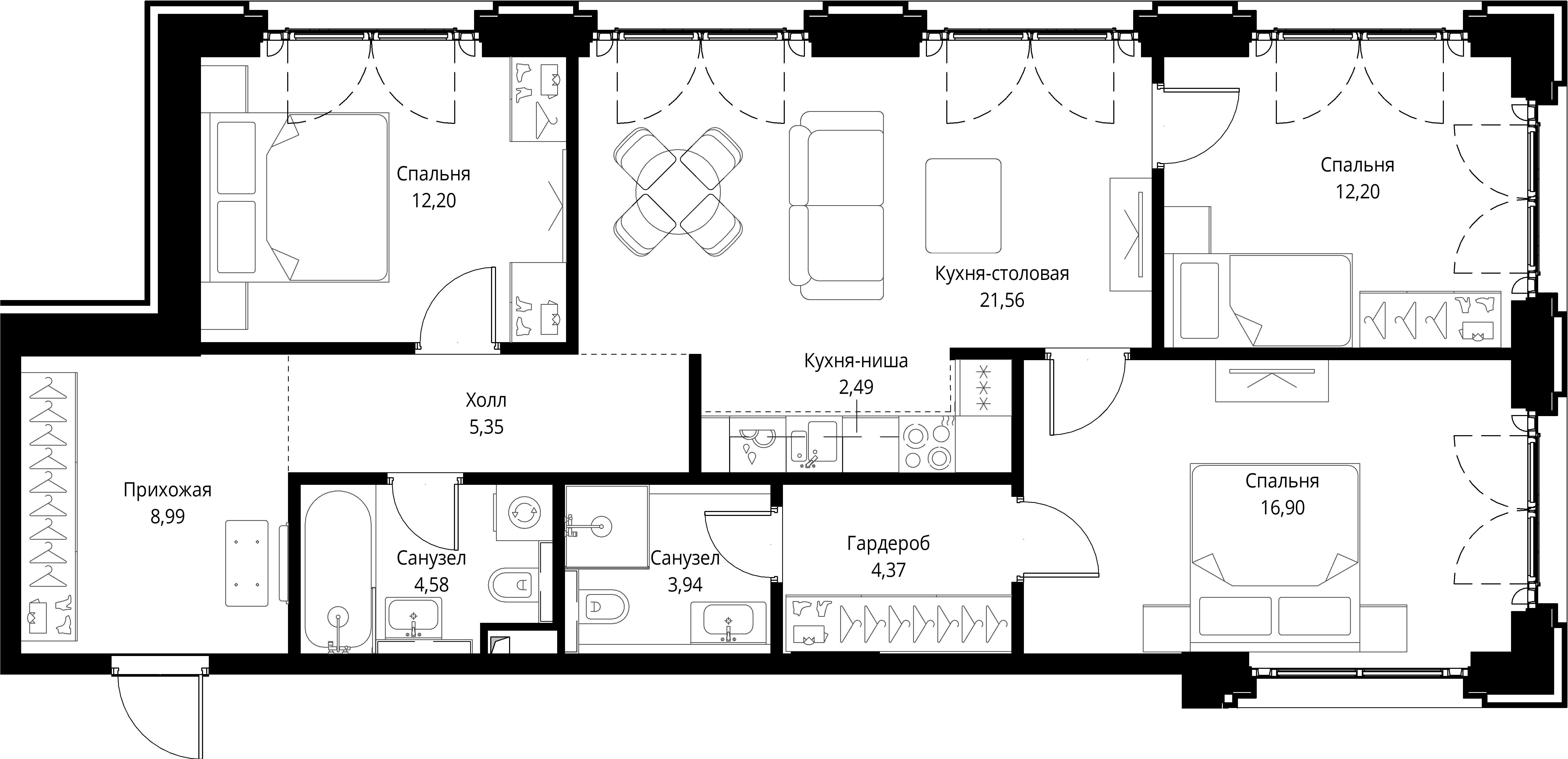 3-комнатная 92 м2 в ЖК Сити Бэй корпус null этаж 10