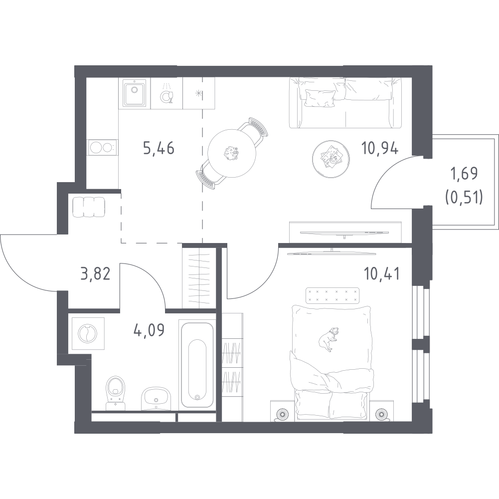 Студия 35 м2 в ЖК Космический Квартал корпус null этаж 6