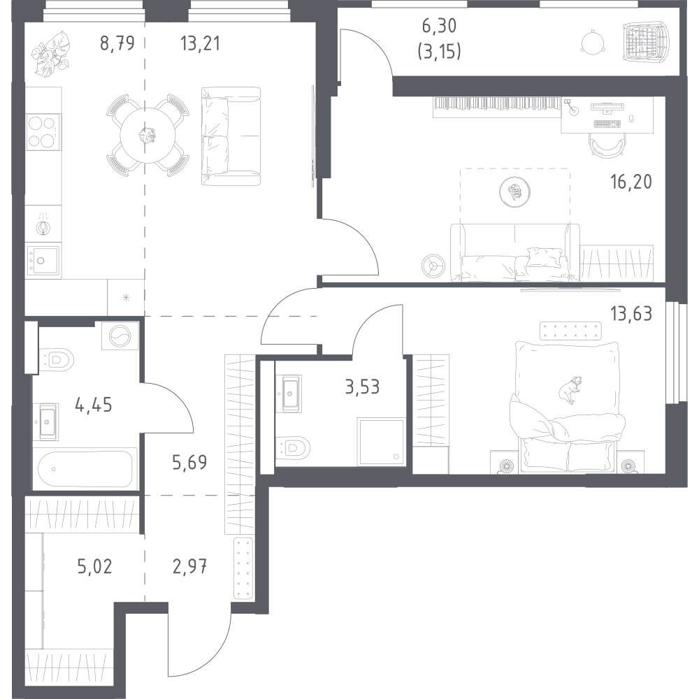 2-комнатная 76 м2 в ЖК Урбан Тау корпус null этаж 20
