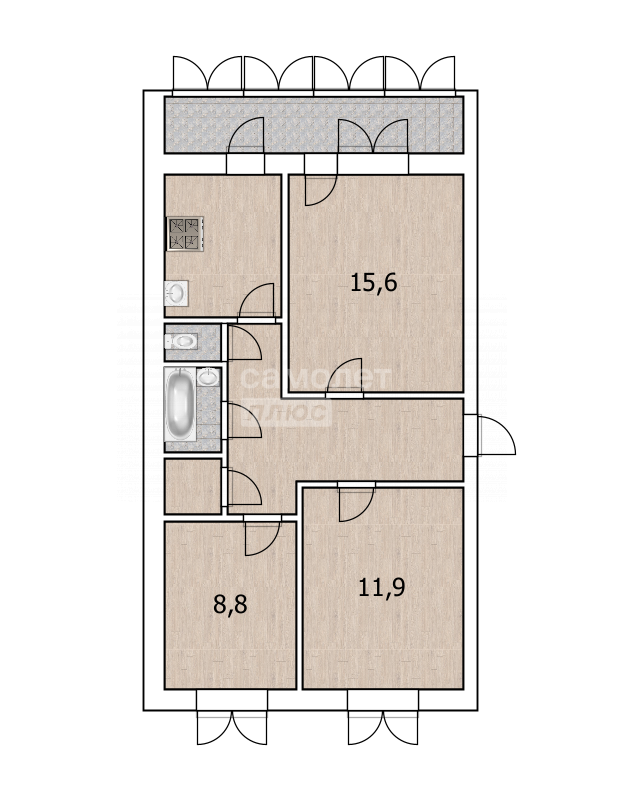 3-комнатная 56.2 м2 в ЖК undefined корпус null этаж 5