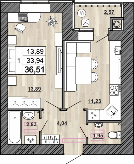 1-комнатная 36 м2 в ЖК Сокол корпус null этаж 7