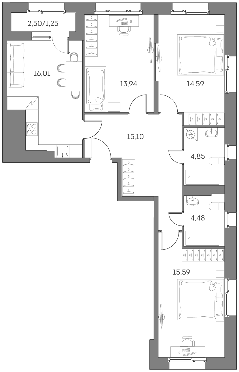 Студия 85 м2 в ЖК Аквилон Бисайд 2.0 корпус null этаж 8