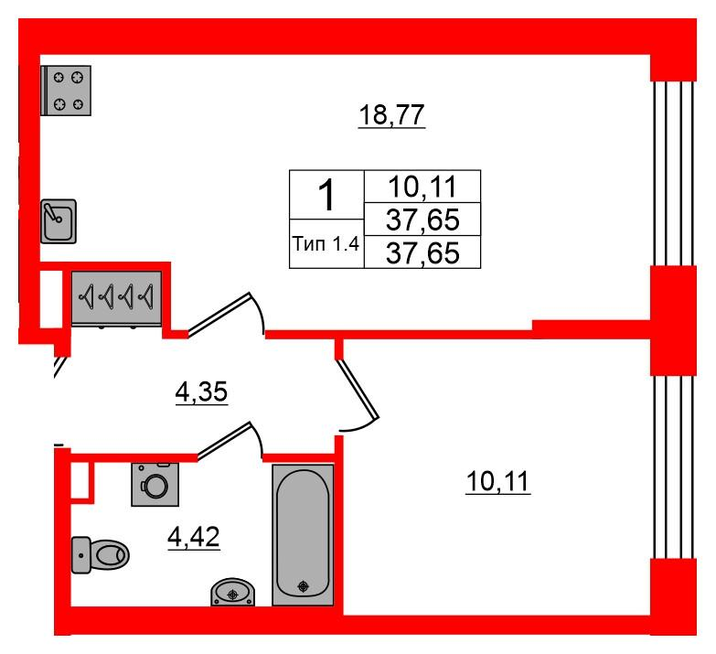 1-комнатная 37 м2 в ЖК Setl Ривьера корпус null этаж 1