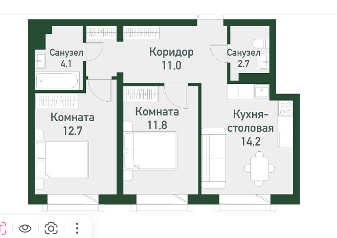 2-комнатная 62 м2 в ЖК undefined корпус null этаж 2