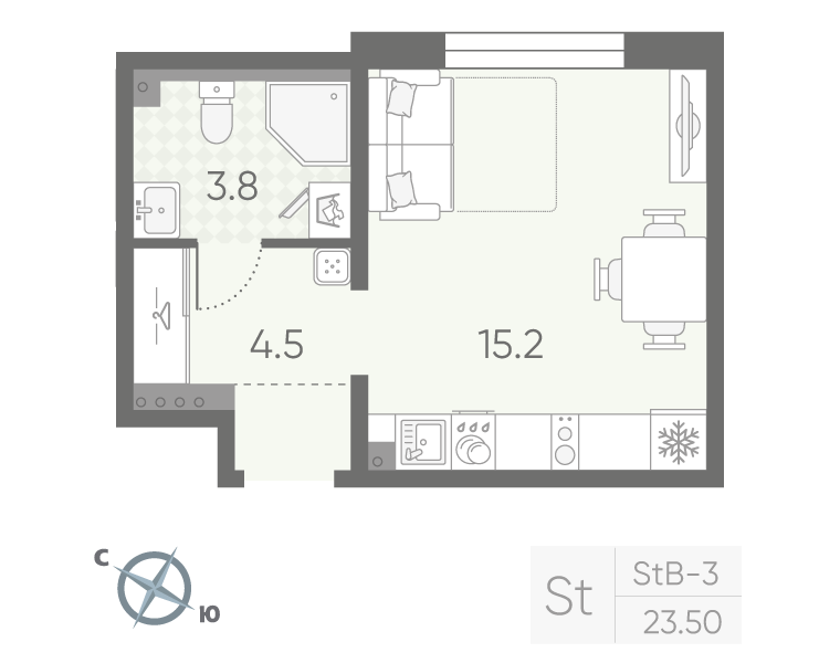 Студия 23 м2 в ЖК Пулково Lake корпус null этаж 3