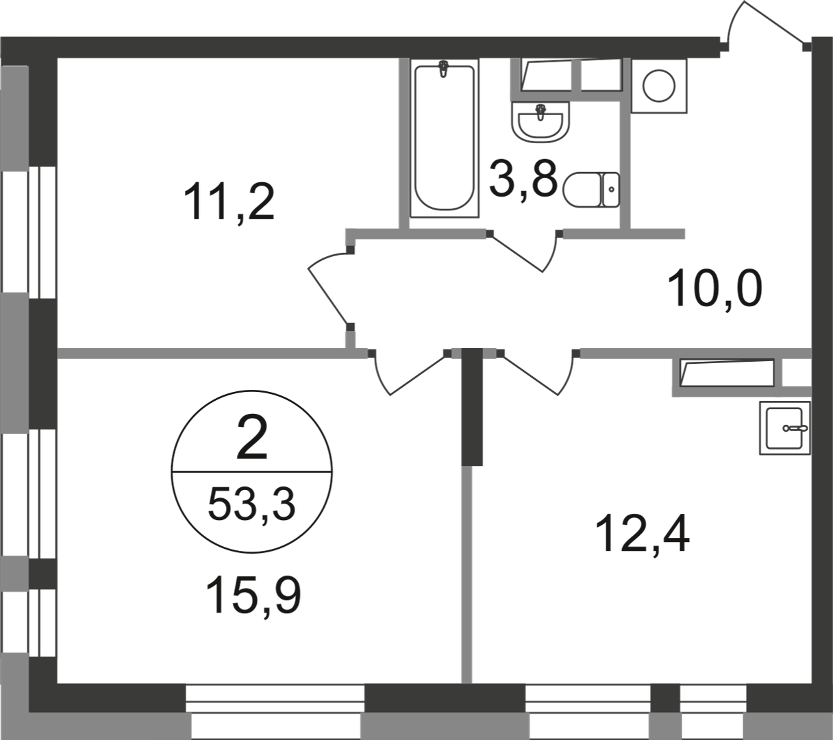 2-комнатная 53 м2 в ЖК Первый Московский корпус null этаж 4