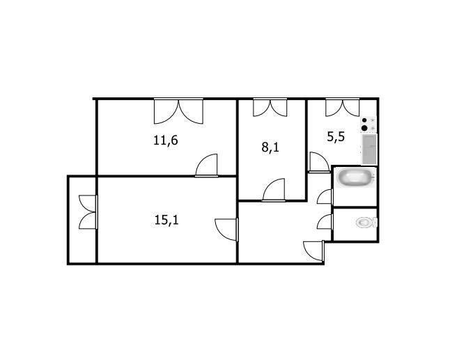 3-комнатная 51.4 м2 в ЖК undefined корпус null этаж 3