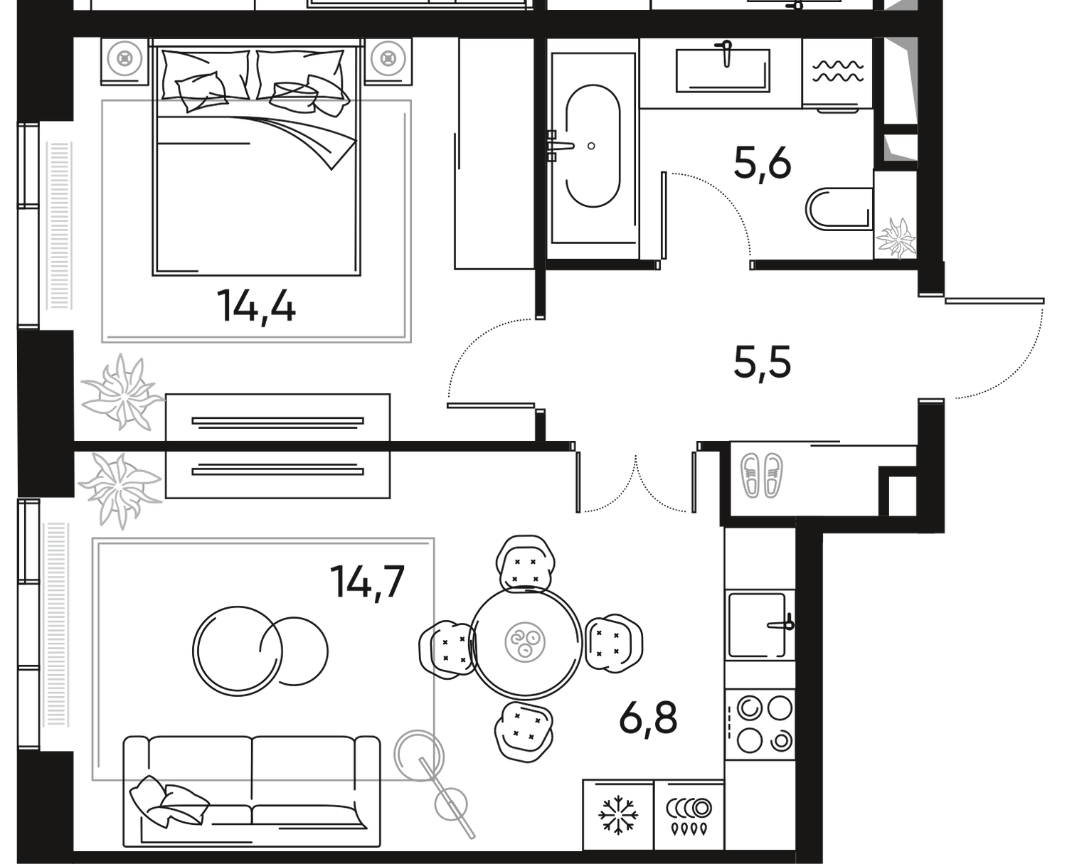 2-комнатная 47 м2 в ЖК Pride корпус null этаж 14