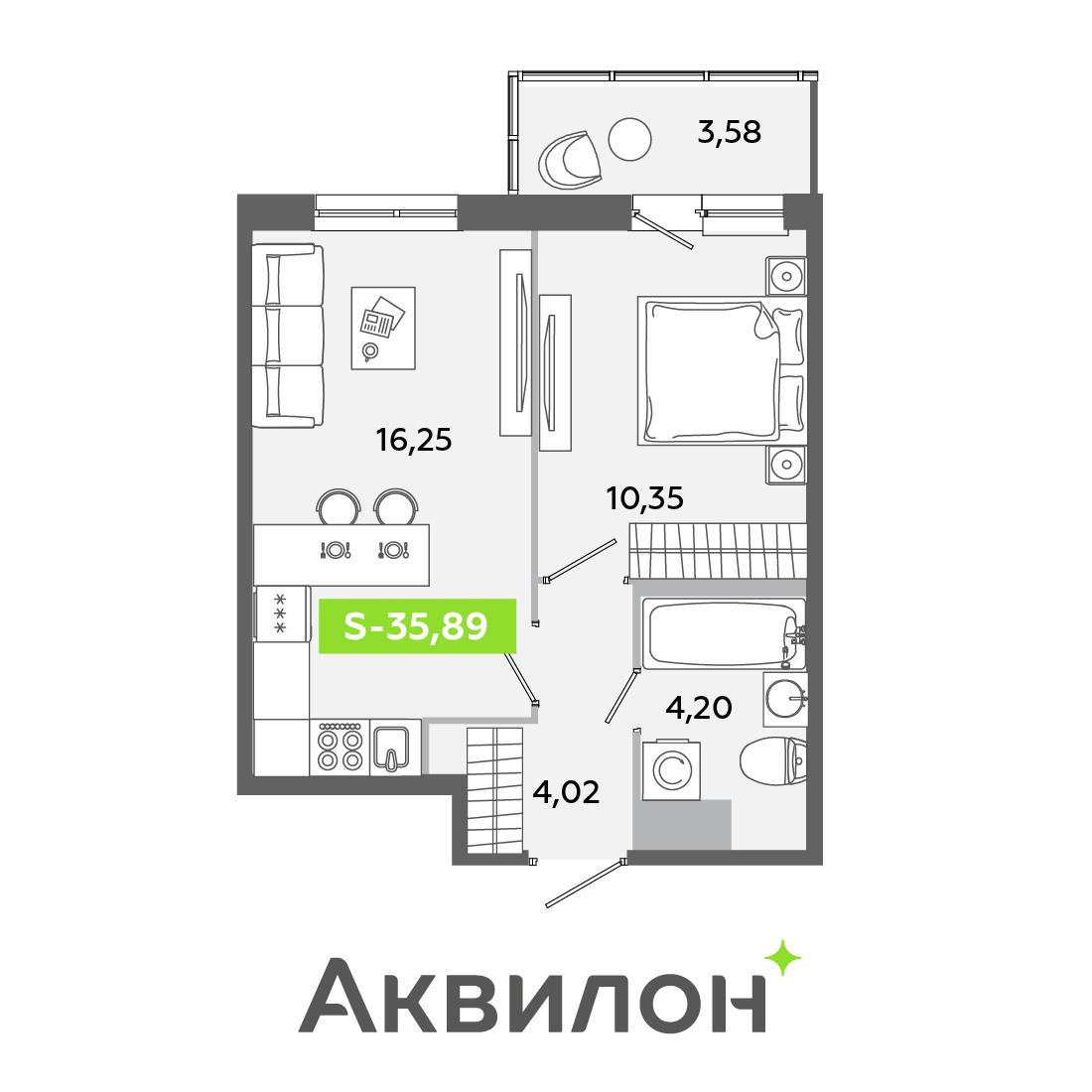 Студия 35 м2 в ЖК Аквилон Янино корпус null этаж 9