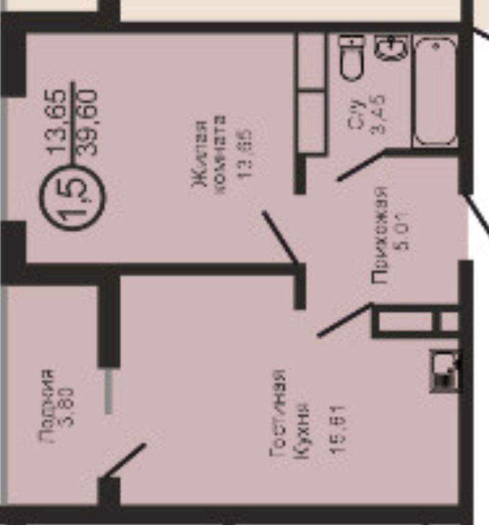 2-комнатная 40 м2 в ЖК undefined корпус null этаж 10