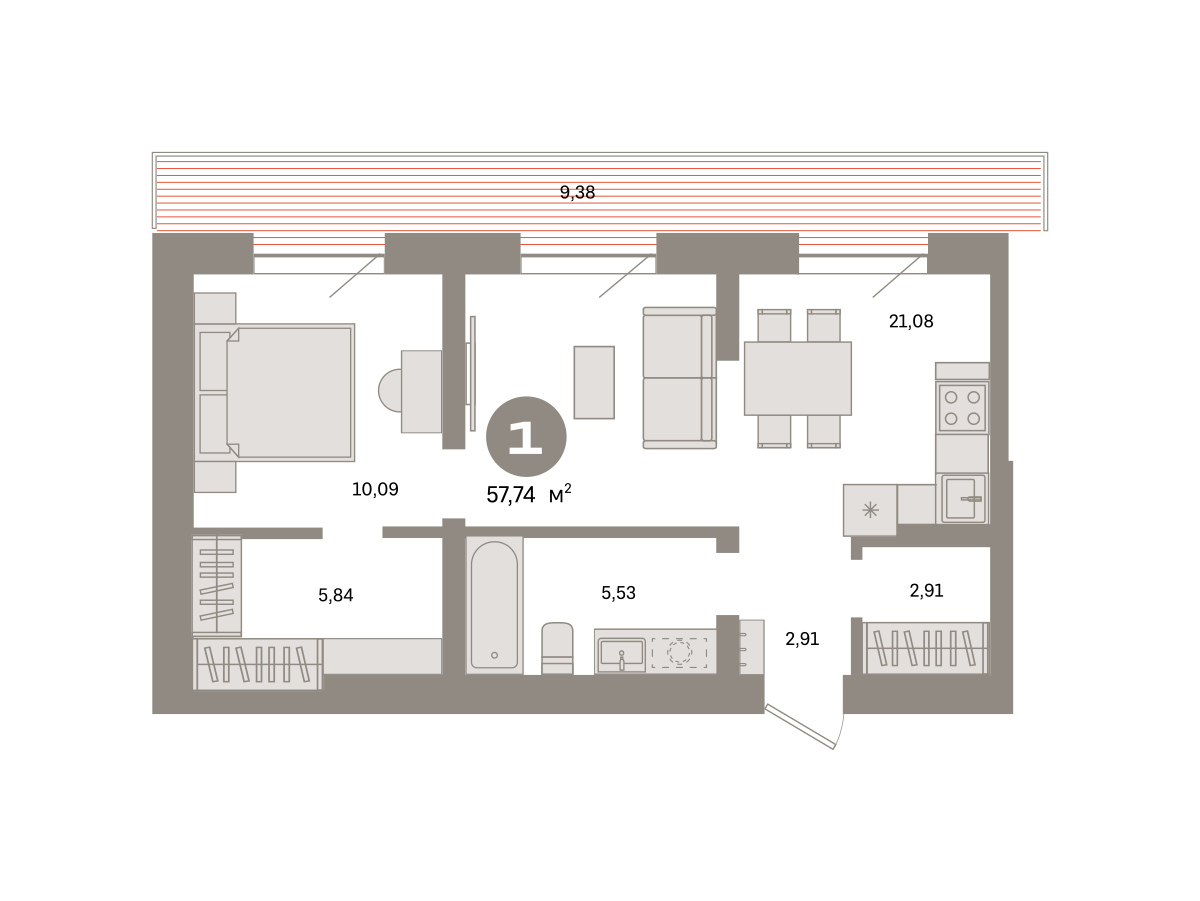 1-комнатная 57 м2 в ЖК Речной порт корпус null этаж 6